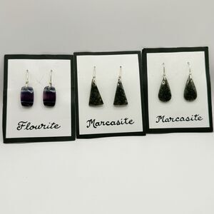 925 Sterling Silver Earrings Lot 3 Pairs Natural Stone Mixed Styles Vintage